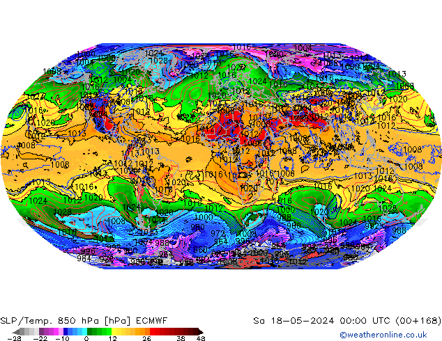 SLP/Temp. 850 hPa ECMWF Sa 18.05.2024 00 UTC