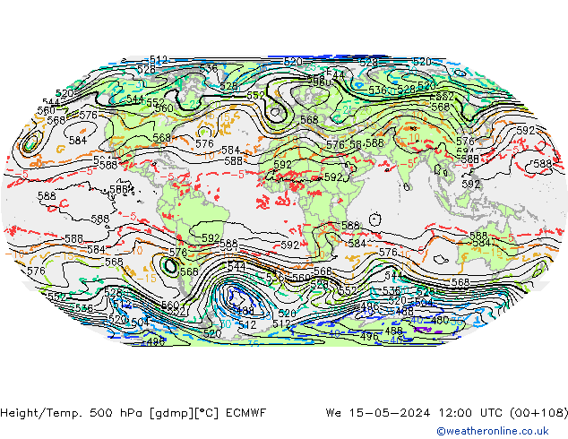 Height/Temp. 500 hPa ECMWF Qua 15.05.2024 12 UTC