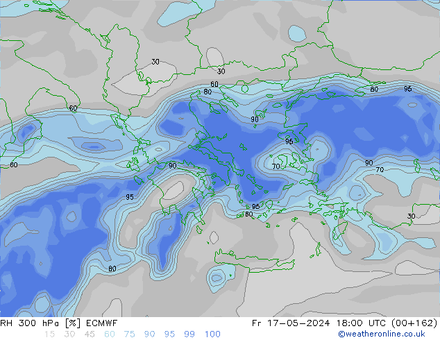 RH 300 hPa ECMWF Fr 17.05.2024 18 UTC