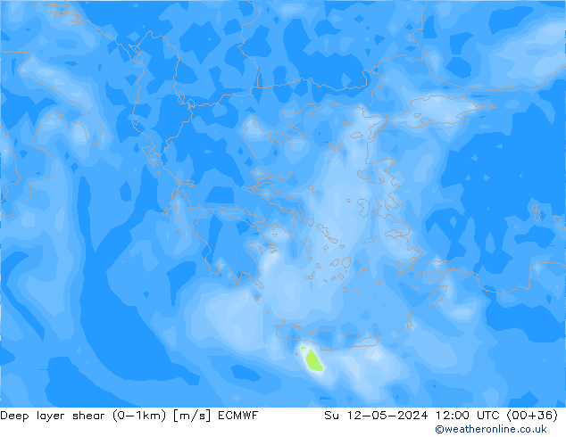 Deep layer shear (0-1km) ECMWF dim 12.05.2024 12 UTC