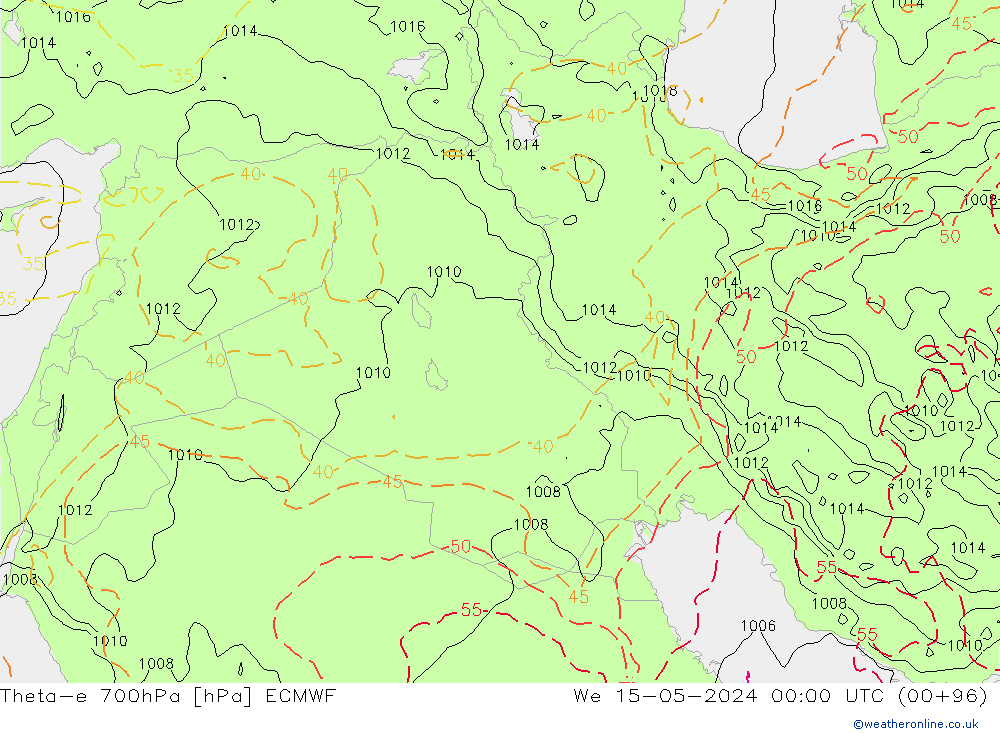 Theta-e 700hPa ECMWF wo 15.05.2024 00 UTC