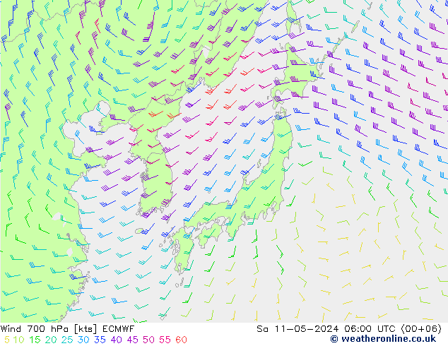 Wind 700 hPa ECMWF za 11.05.2024 06 UTC
