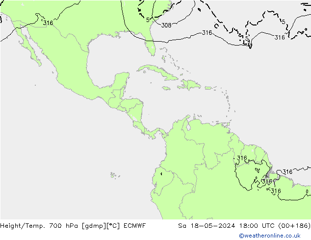 Height/Temp. 700 hPa ECMWF Sa 18.05.2024 18 UTC