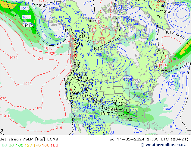 高速氣流/地面气压 ECMWF 星期六 11.05.2024 21 UTC