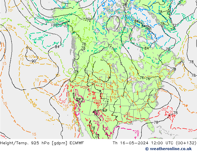 Geop./Temp. 925 hPa ECMWF jue 16.05.2024 12 UTC