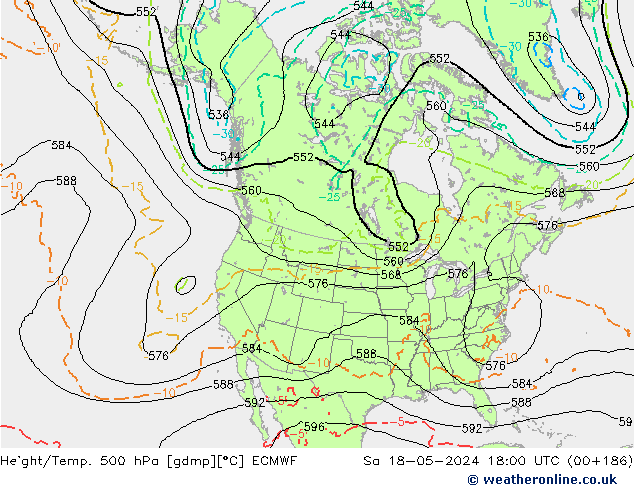 Z500/Rain (+SLP)/Z850 ECMWF Sa 18.05.2024 18 UTC