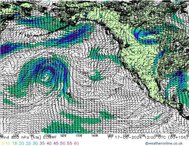 ветер 850 гПа ECMWF пт 17.05.2024 12 UTC