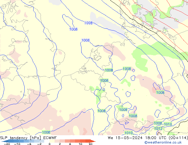 Tendance de pression  ECMWF mer 15.05.2024 18 UTC