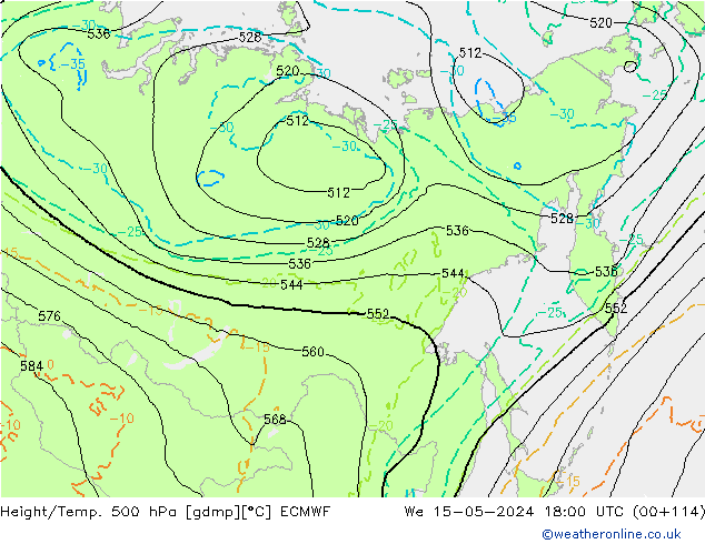 Z500/Rain (+SLP)/Z850 ECMWF śro. 15.05.2024 18 UTC