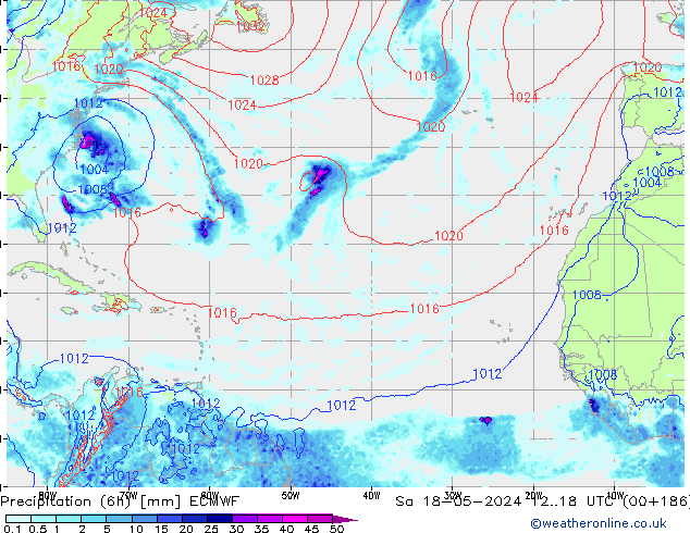 Precipitation (6h) ECMWF So 18.05.2024 18 UTC