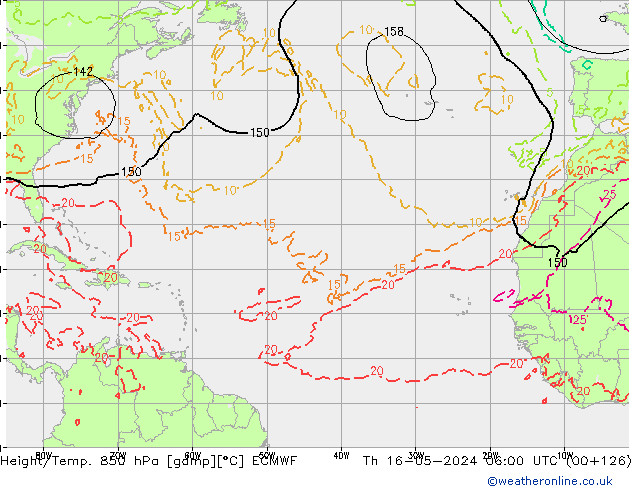 Hoogte/Temp. 850 hPa ECMWF do 16.05.2024 06 UTC