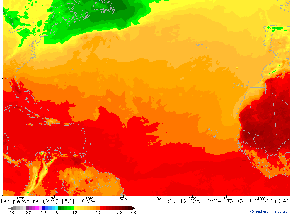 Temperatuurkaart (2m) ECMWF zo 12.05.2024 00 UTC