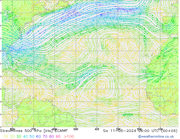 Linea di flusso 500 hPa ECMWF sab 11.05.2024 06 UTC