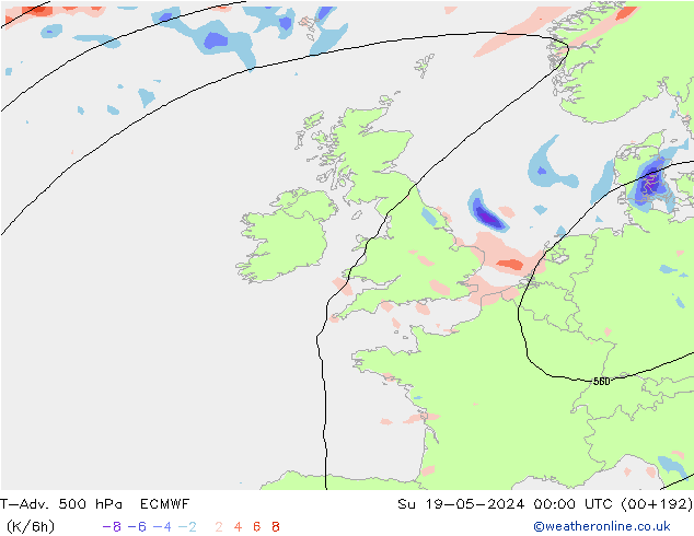 T-Adv. 500 hPa ECMWF Su 19.05.2024 00 UTC
