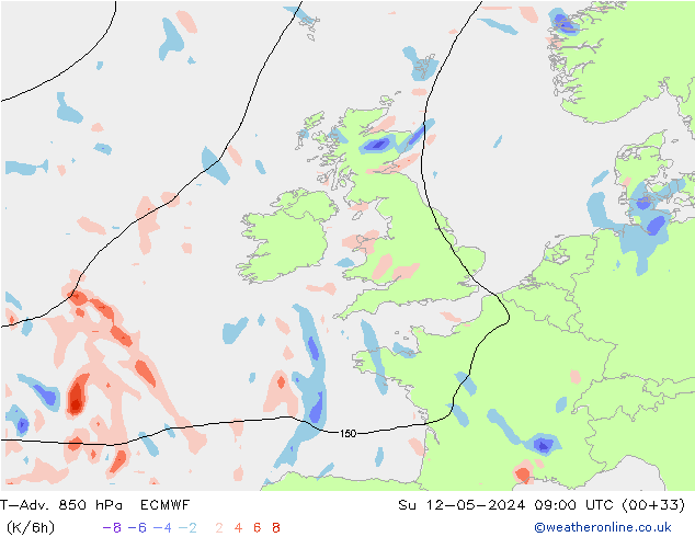 T-Adv. 850 гПа ECMWF Вс 12.05.2024 09 UTC