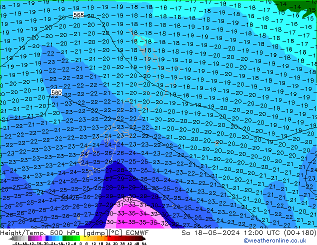 Z500/Rain (+SLP)/Z850 ECMWF  18.05.2024 12 UTC