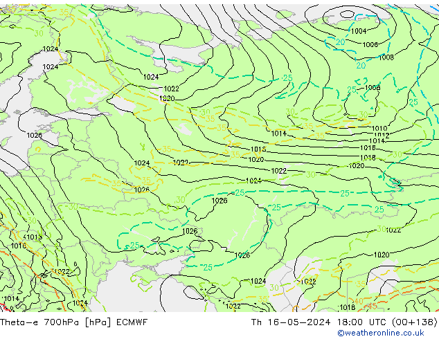 Theta-e 700hPa ECMWF  16.05.2024 18 UTC