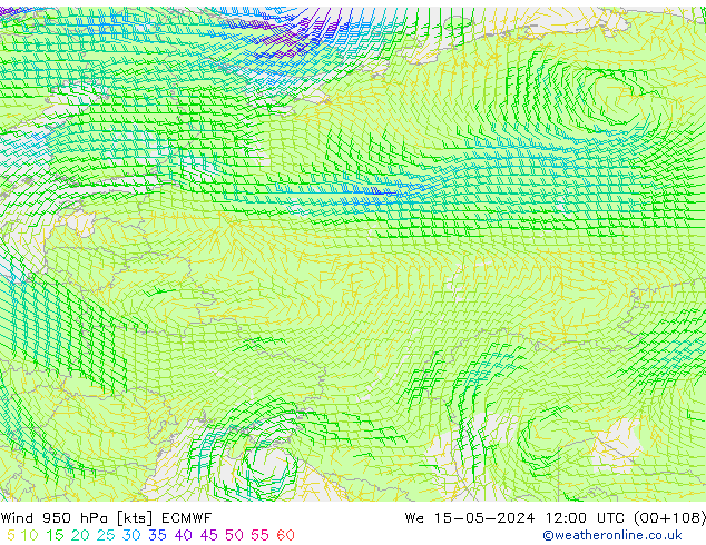 Wind 950 hPa ECMWF We 15.05.2024 12 UTC
