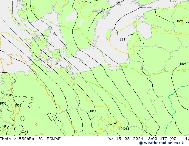 Theta-e 850hPa ECMWF  15.05.2024 18 UTC