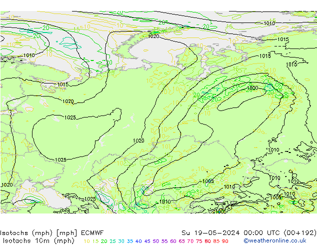 Isotaca (mph) ECMWF dom 19.05.2024 00 UTC