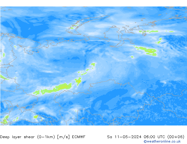 Deep layer shear (0-1km) ECMWF sam 11.05.2024 06 UTC