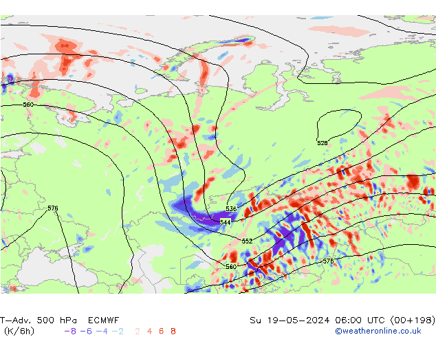 T-Adv. 500 hPa ECMWF Su 19.05.2024 06 UTC