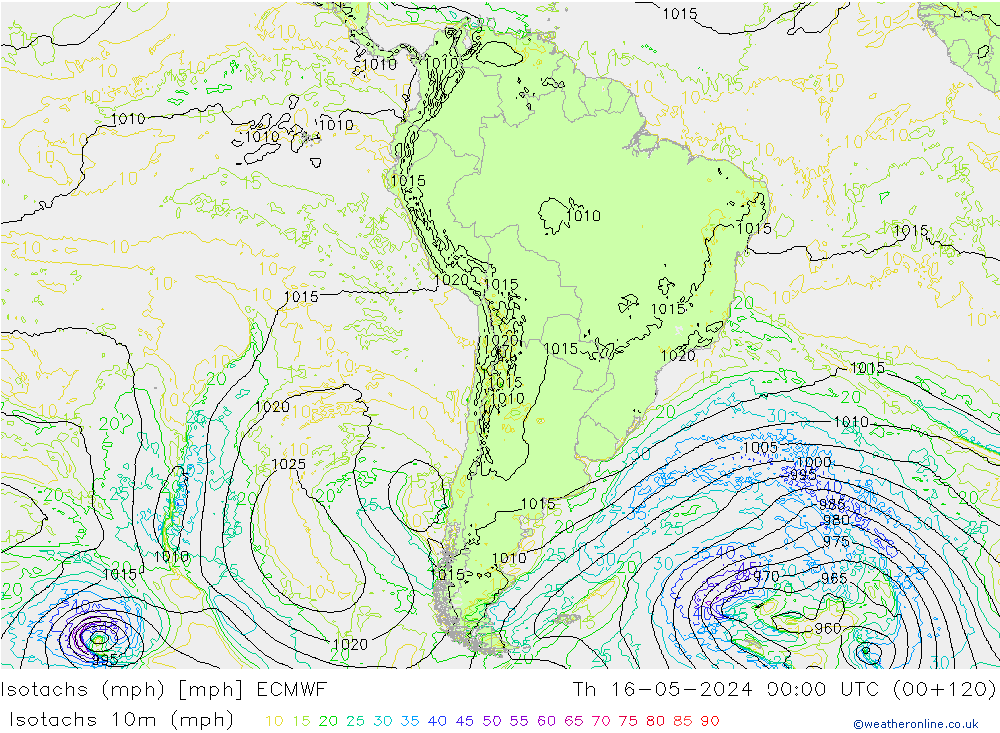 Eşrüzgar Hızları mph ECMWF Per 16.05.2024 00 UTC