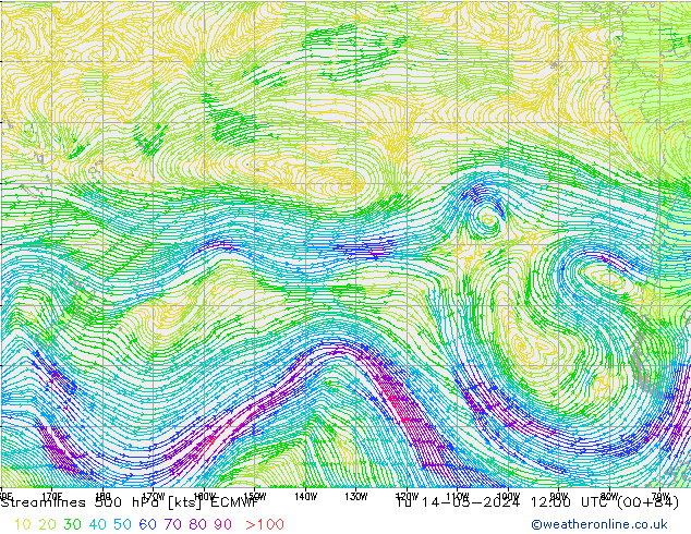 Stroomlijn 500 hPa ECMWF di 14.05.2024 12 UTC