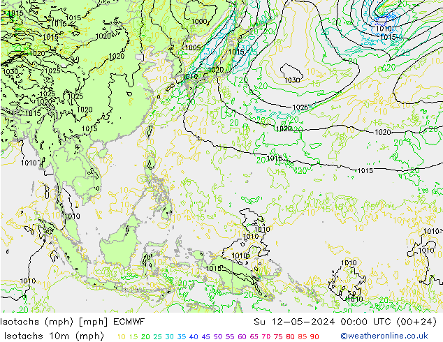 Isotachs (mph) ECMWF dom 12.05.2024 00 UTC
