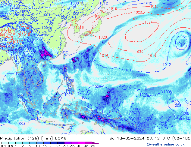 Precipitation (12h) ECMWF Sa 18.05.2024 12 UTC