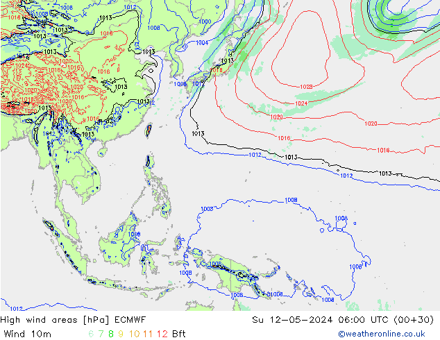 High wind areas ECMWF dom 12.05.2024 06 UTC