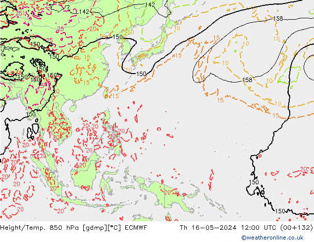 Height/Temp. 850 hPa ECMWF Čt 16.05.2024 12 UTC