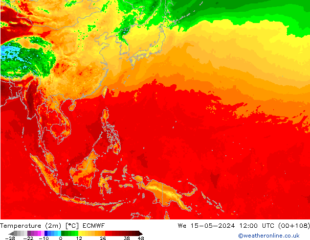 Temperatuurkaart (2m) ECMWF wo 15.05.2024 12 UTC