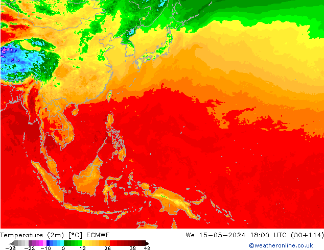 Temperature (2m) ECMWF We 15.05.2024 18 UTC