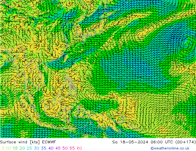Surface wind ECMWF So 18.05.2024 06 UTC