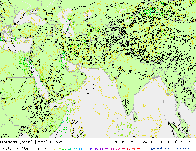 Isotaca (mph) ECMWF jue 16.05.2024 12 UTC