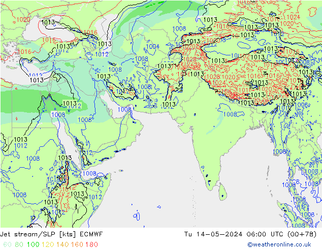 джет/приземное давление ECMWF вт 14.05.2024 06 UTC