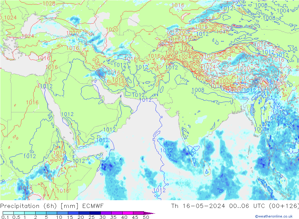 Precipitazione (6h) ECMWF gio 16.05.2024 06 UTC