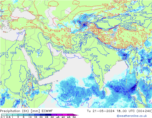 降水量 (6h) ECMWF 星期二 21.05.2024 00 UTC