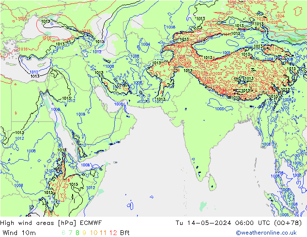 High wind areas ECMWF mar 14.05.2024 06 UTC