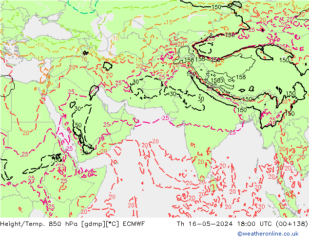 Height/Temp. 850 hPa ECMWF Do 16.05.2024 18 UTC