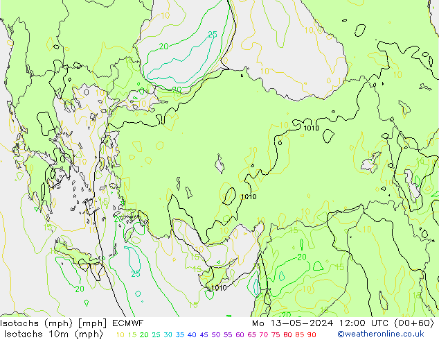 Isotachen (mph) ECMWF ma 13.05.2024 12 UTC