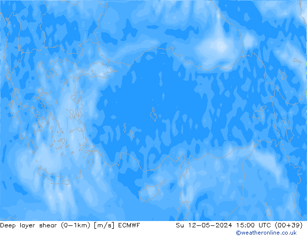 Deep layer shear (0-1km) ECMWF nie. 12.05.2024 15 UTC