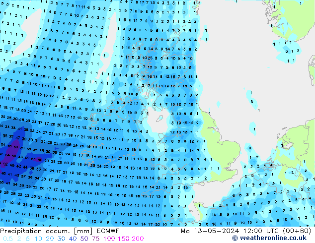 Precipitation accum. ECMWF Po 13.05.2024 12 UTC