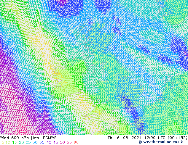 Wind 500 hPa ECMWF do 16.05.2024 12 UTC
