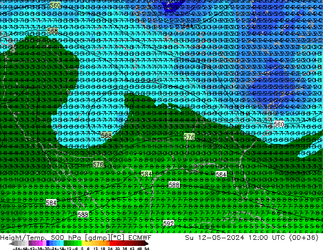 Z500/Rain (+SLP)/Z850 ECMWF Ne 12.05.2024 12 UTC