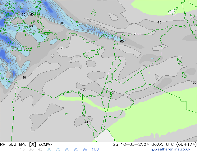 RH 300 hPa ECMWF Sa 18.05.2024 06 UTC