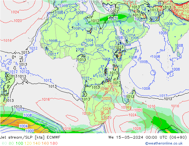 Jet Akımları/SLP ECMWF Çar 15.05.2024 00 UTC