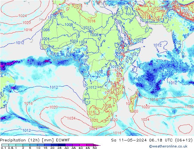 Precipitation (12h) ECMWF Sa 11.05.2024 18 UTC