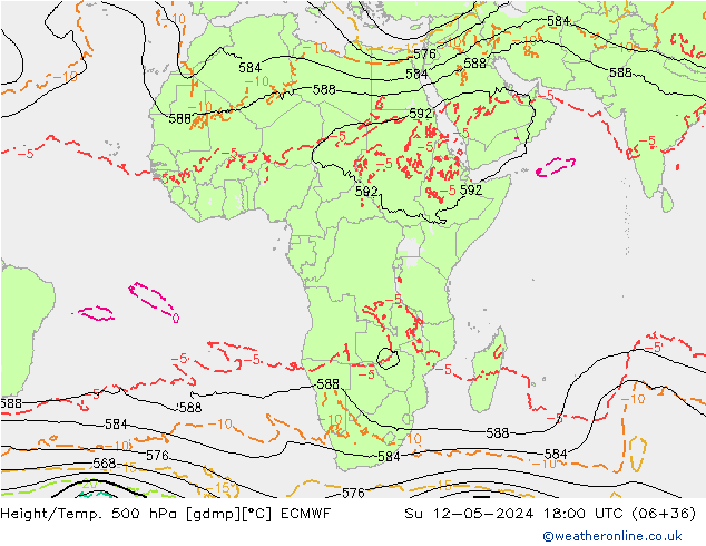 Z500/Yağmur (+YB)/Z850 ECMWF Paz 12.05.2024 18 UTC